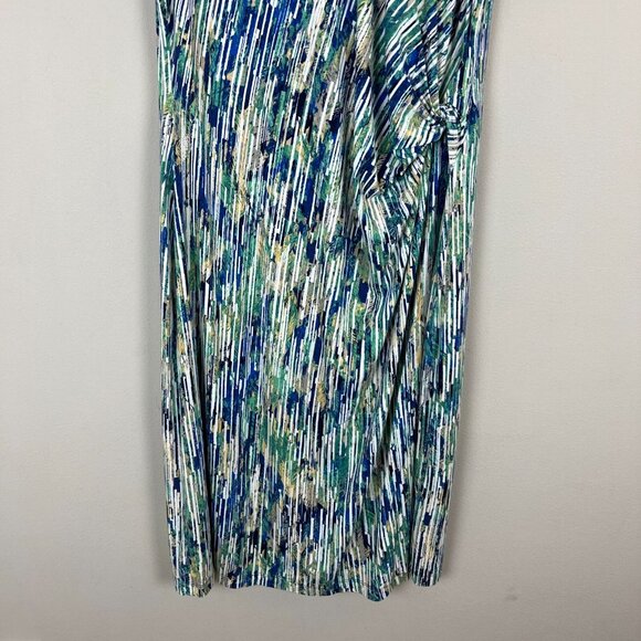 Nic+Zoe Dress XL Blue Geometric Gathered Waist Twist Stretch Knit Sleeveless - Picture 10 of 13